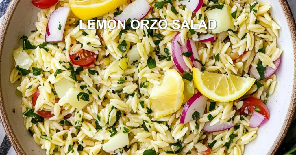 LEMON ORZO SALAD centered hero view, clean and uncluttered