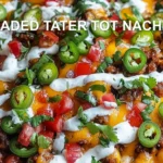 LOADED TATER TOT NACHOS centered hero view, clean and uncluttered