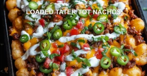LOADED TATER TOT NACHOS centered hero view, clean and uncluttered