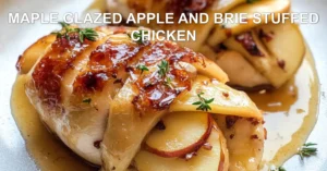 MAPLE GLAZED APPLE AND BRIE STUFFED CHICKEN centered hero view, clean and uncluttered