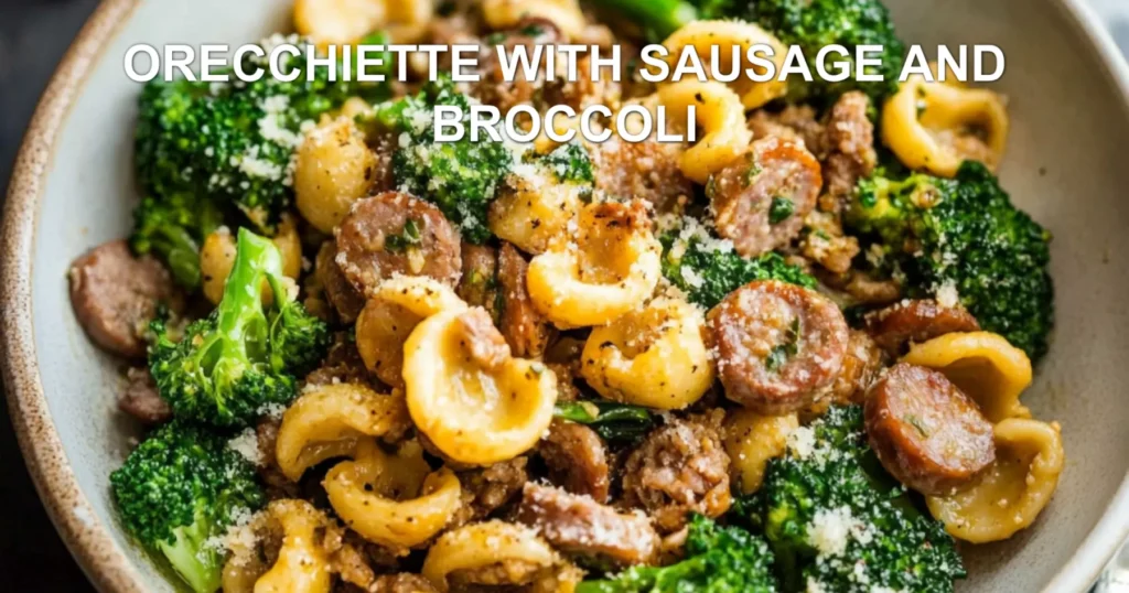 ORECCHIETTE WITH SAUSAGE AND BROCCOLI centered hero view, clean and uncluttered