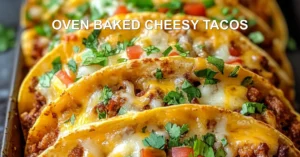 OVEN BAKED CHEESY TACOS centered hero view, clean and uncluttered