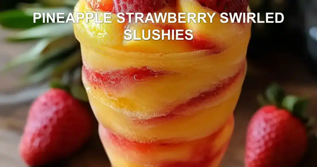 PINEAPPLE STRAWBERRY SWIRLED SLUSHIES centered hero view, clean and uncluttered