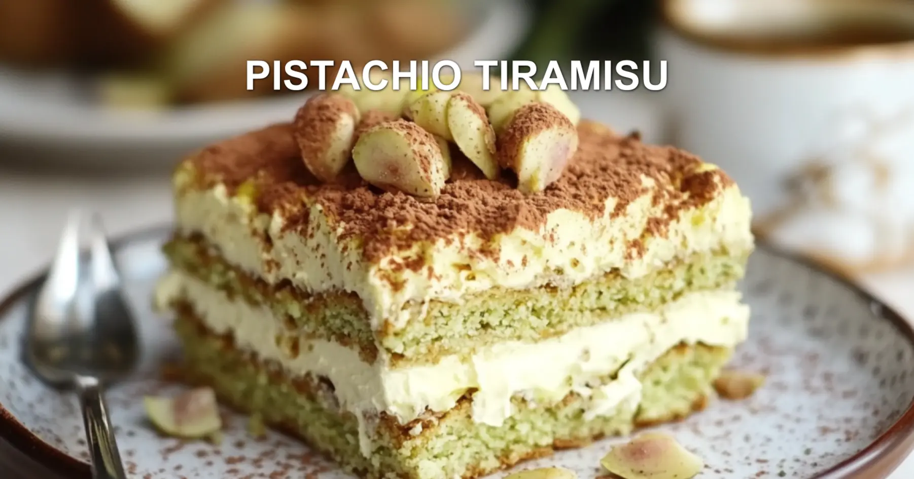 PISTACHIO TIRAMISU centered hero view, clean and uncluttered