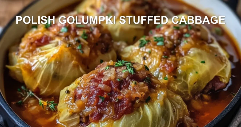 POLISH GOLUMPKI STUFFED CABBAGE centered hero view, clean and uncluttered