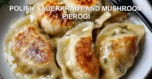 POLISH SAUERKRAUT AND MUSHROOM PIEROGI centered hero view, clean and uncluttered
