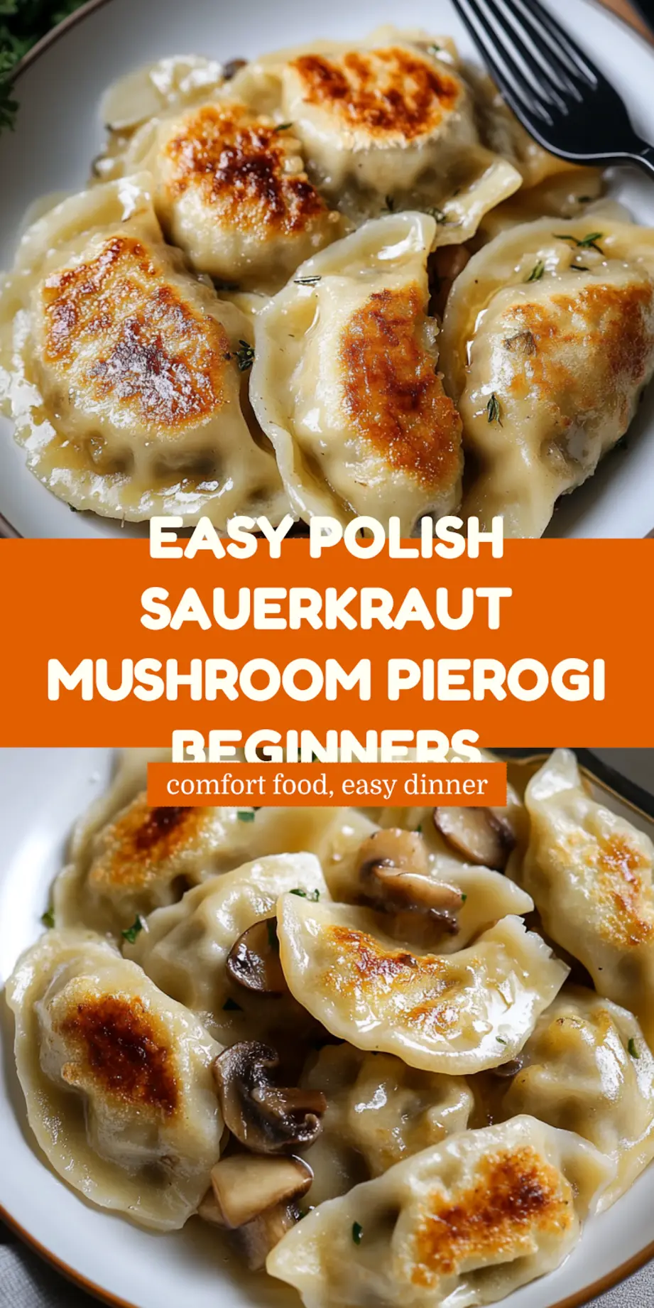 Polish Sauerkraut and Mushroom Pierogi Recipe Easy Homemade 7 Polish sauerkraut and mushroom pierogi centered hero view, clean and uncluttered pin