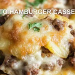 POTATO HAMBURGER CASSEROLE centered hero view, clean and uncluttered