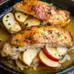 APPLE AND BRIE STUFFED CHICKEN BREAST centered hero view, clean and uncluttered