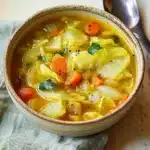 COMFORTING CABBAGE SOUP WITH GINGER centered hero view, clean and uncluttered