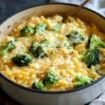 CREAMY ONE POT BROCCOLI CHEDDAR ORZO centered hero view, clean and uncluttered