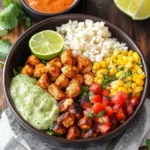 HEALTHY CHICKEN BURRITO BOWLS centered hero view, clean and uncluttered