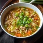 HEARTY ONE POT EGG ROLL SOUP centered hero view, clean and uncluttered