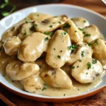 KOPYTKA WITH MUSHROOM SAUCE centered hero view, clean and uncluttered