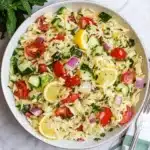 LEMON ORZO SALAD centered hero view, clean and uncluttered