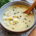 OLD FASHIONED POTATO SOUP centered hero view, clean and uncluttered