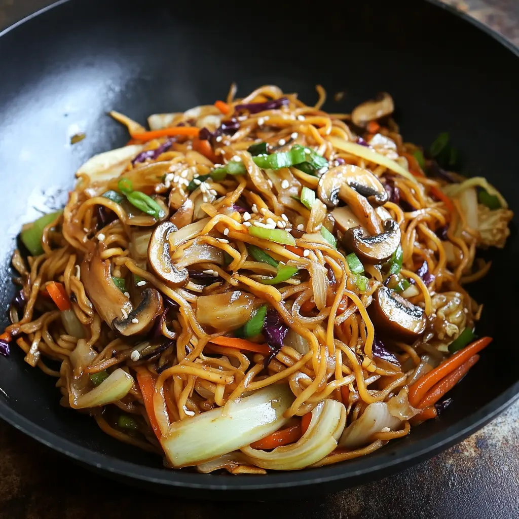 Vegetable Lo Mein with Cabbage and Mushrooms
