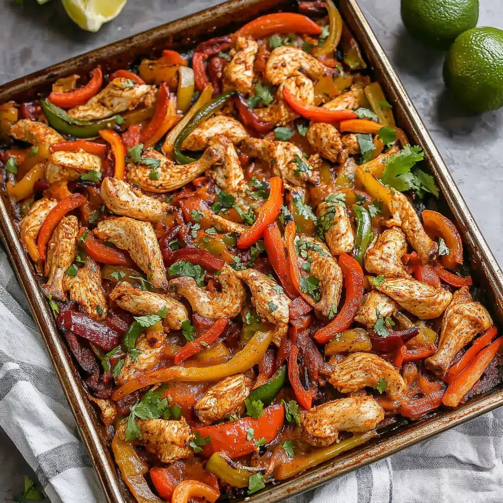 Sheet Pan Chicken Fajitas Recipe Easy and Delicious 6 SHEET PAN CHICKEN FAJITAS centered hero view, clean and uncluttered