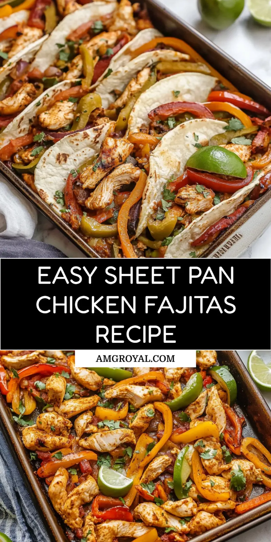 Sheet Pan Chicken Fajitas Recipe Easy and Delicious 7 SHEET PAN CHICKEN FAJITAS centered hero view, clean and uncluttered_pin