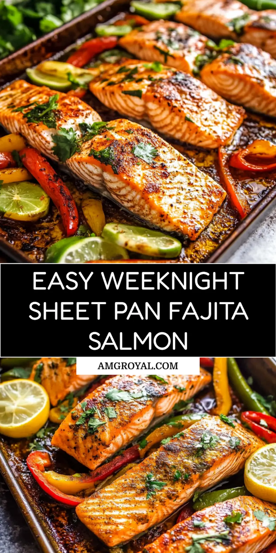 Sheet Pan Fajita Salmon pin image with colorful presentation