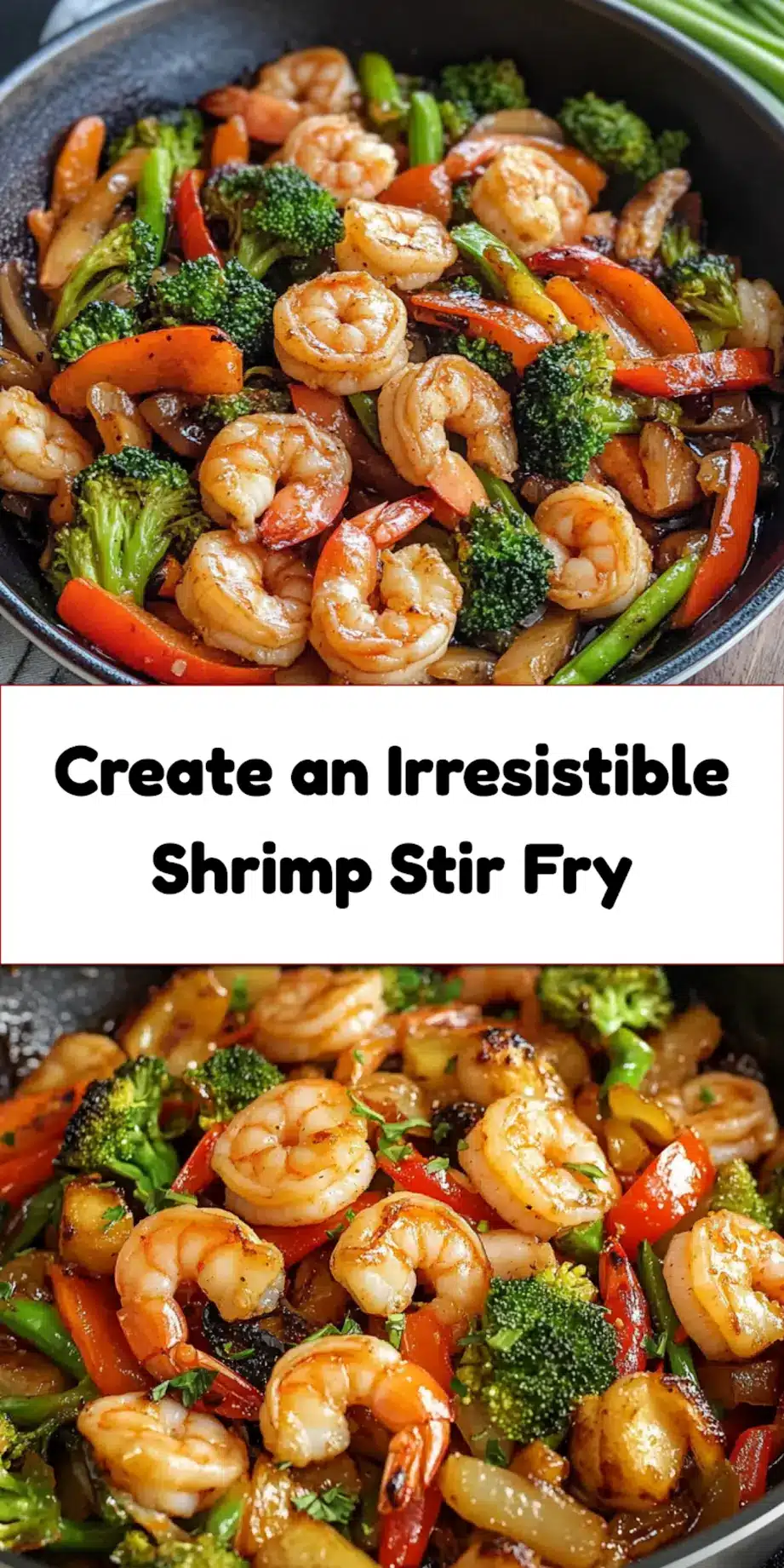 Finished shrimp stir fry served in a bowl with vibrant vegetables
