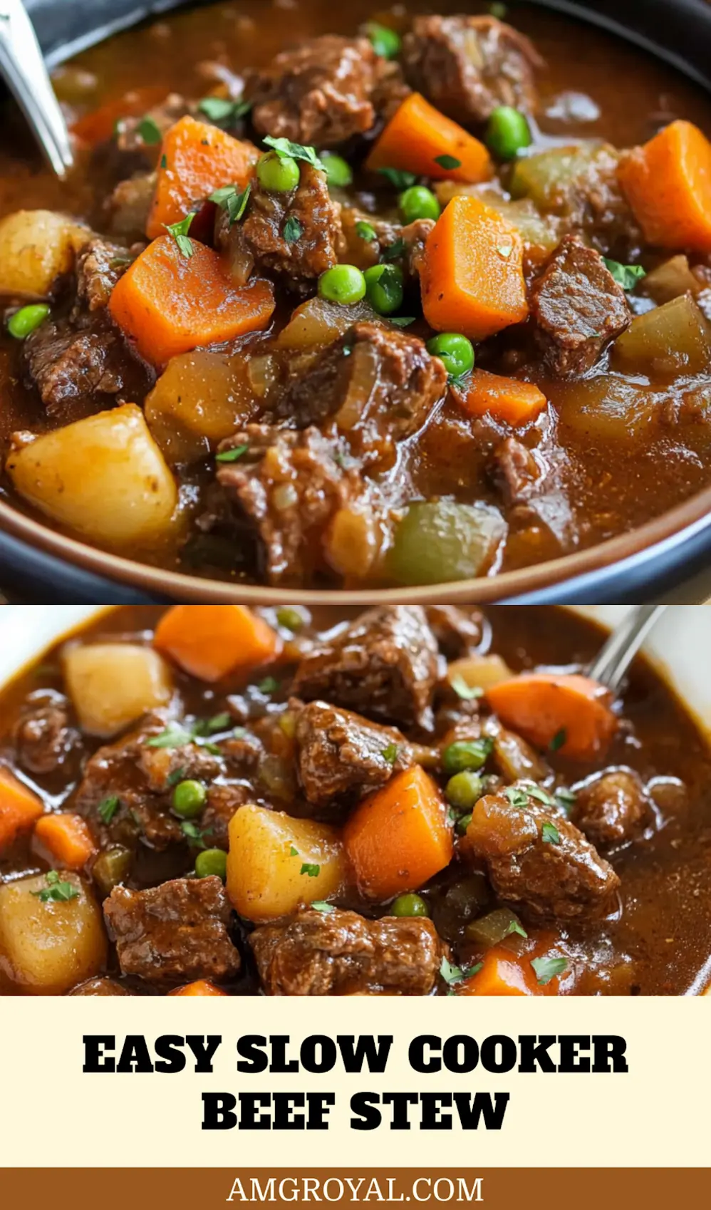 Delicious slow cooker beef stew served hot in a bowl