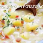 SLOW COOKER POTATO SOUP centered hero view, clean and uncluttered