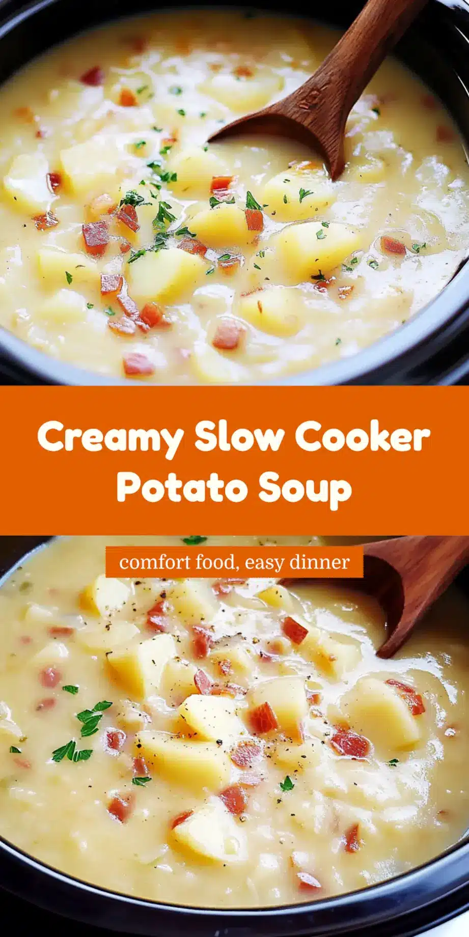 Slow Cooker Potato Soup served in a bowl, garnished and ready to eat