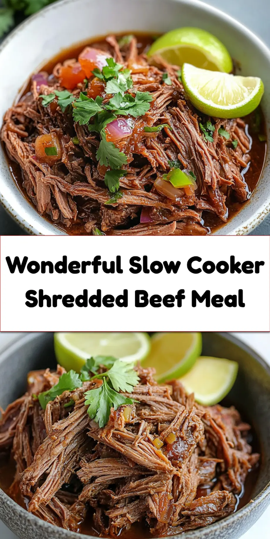 Fork-tender slow cooker shredded beef served in a bowl