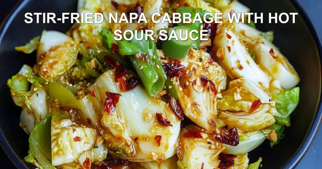 STIR-FRIED NAPA CABBAGE WITH HOT SOUR SAUCE centered hero view, clean and uncluttered