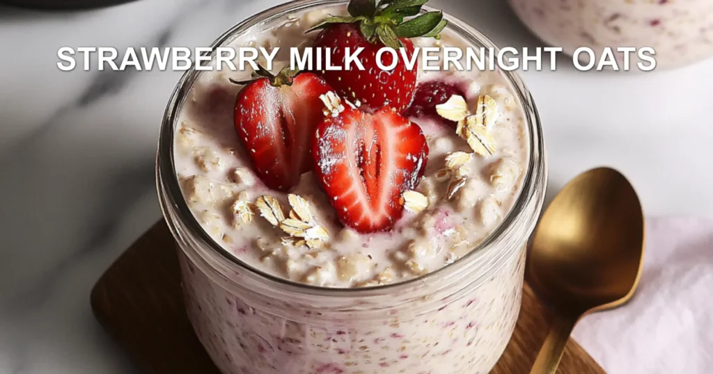 STRAWBERRY MILK OVERNIGHT OATS centered hero view, clean and uncluttered