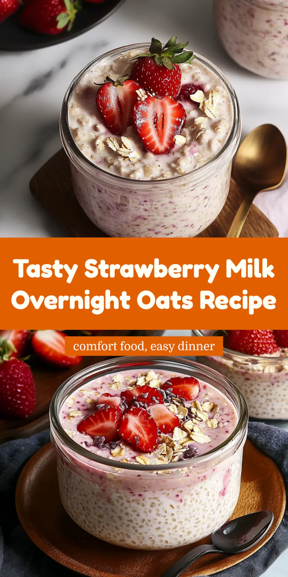 A jar of Strawberry Milk Overnight Oats topped with fresh strawberry slices