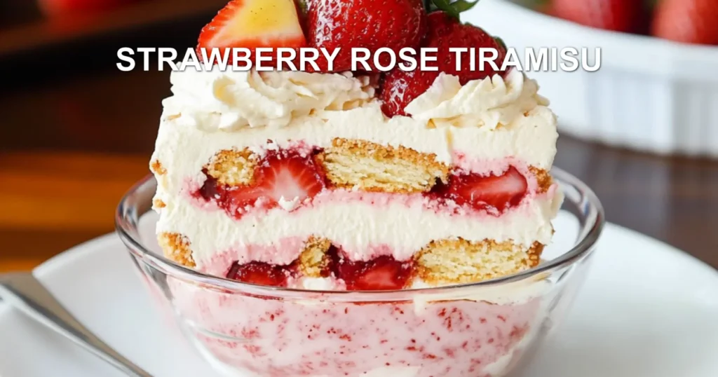 STRAWBERRY ROSE TIRAMISU centered hero view, clean and uncluttered