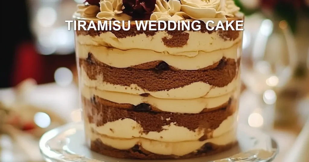 TIRAMISU WEDDING CAKE centered hero view, clean and uncluttered