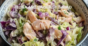 TUNA AND CABBAGE SALAD centered hero view, clean and uncluttered