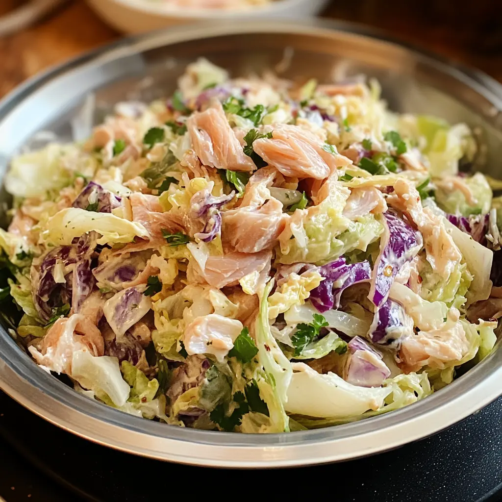 TUNA AND CABBAGE SALAD centered hero view, clean and uncluttered