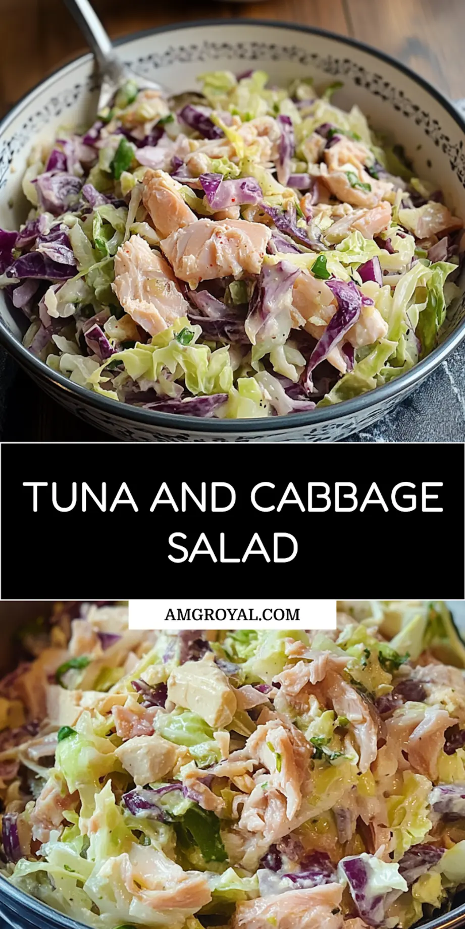 TUNA AND CABBAGE SALAD centered hero view, clean and uncluttered