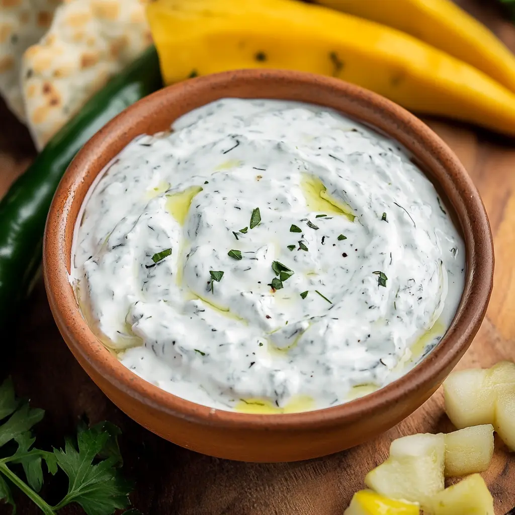 Tzatziki Sauce Recipe: Easy Homemade Greek Delight 6 Creamy tzatziki sauce in a bowl with fresh herbs and cucumber