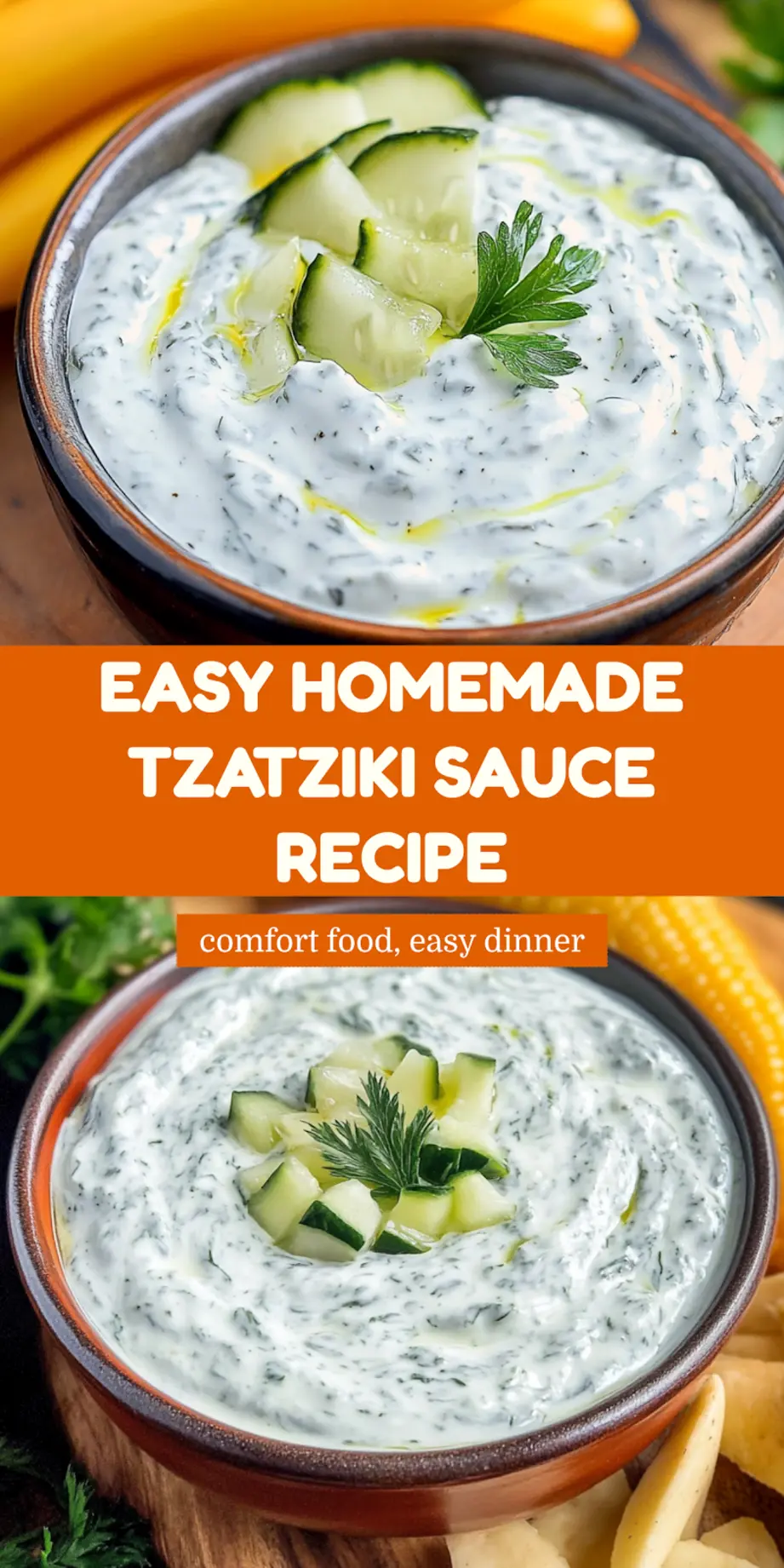Tzatziki Sauce Recipe: Easy Homemade Greek Delight 7 Tzatziki sauce recipe pin image with fresh herbs and cucumber