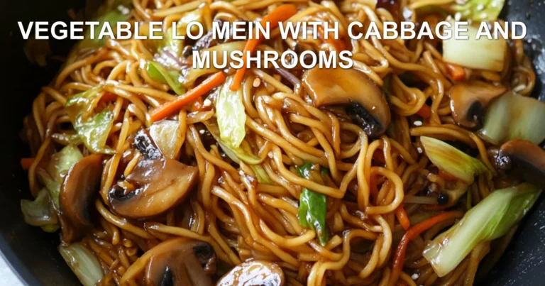 VEGETABLE LO MEIN WITH CABBAGE AND MUSHROOMS centered hero view, clean and uncluttered