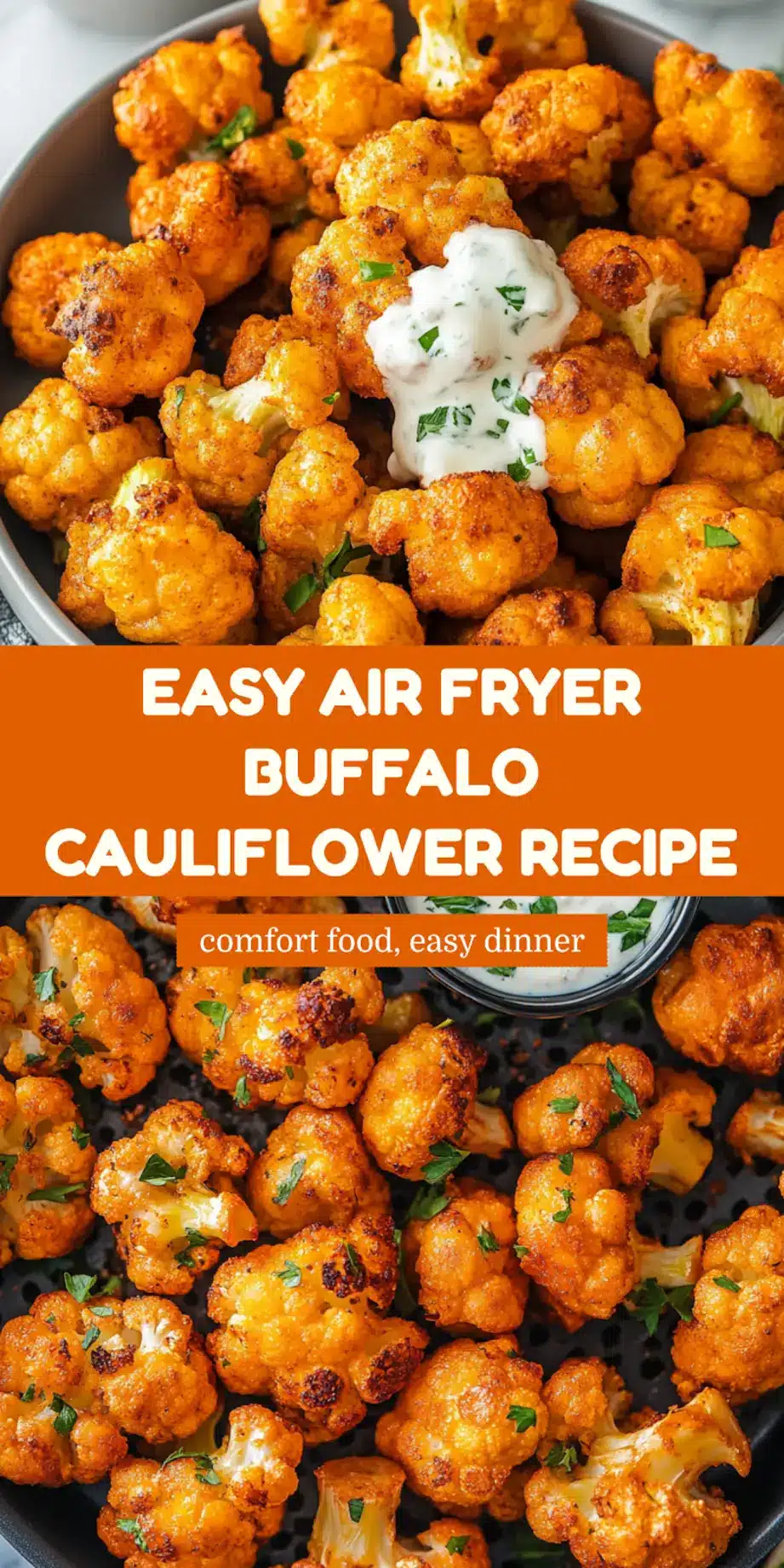 Air Fryer Buffalo Cauliflower centered hero view, clean and uncluttered