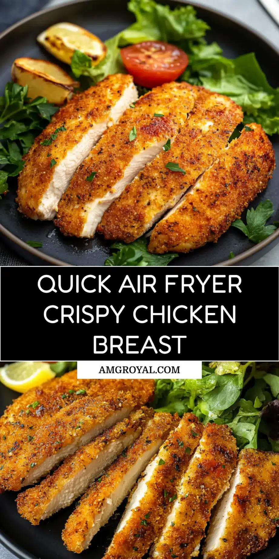 AIR FRYER CRISPY CHICKEN BREAST centered hero view, clean and uncluttered