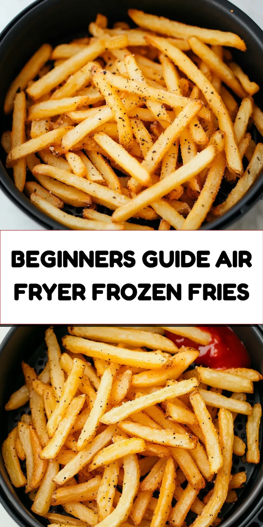 Air fryer frozen french fries golden and crispy on a serving plate