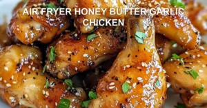 AIR FRYER HONEY BUTTER GARLIC CHICKEN centered hero view, clean and uncluttered