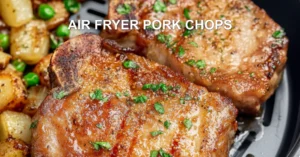 Air Fryer Pork Chops Recipe Easy Juicy and Delicious AIR FRYER PORK CHOPS centered hero view, clean and uncluttered