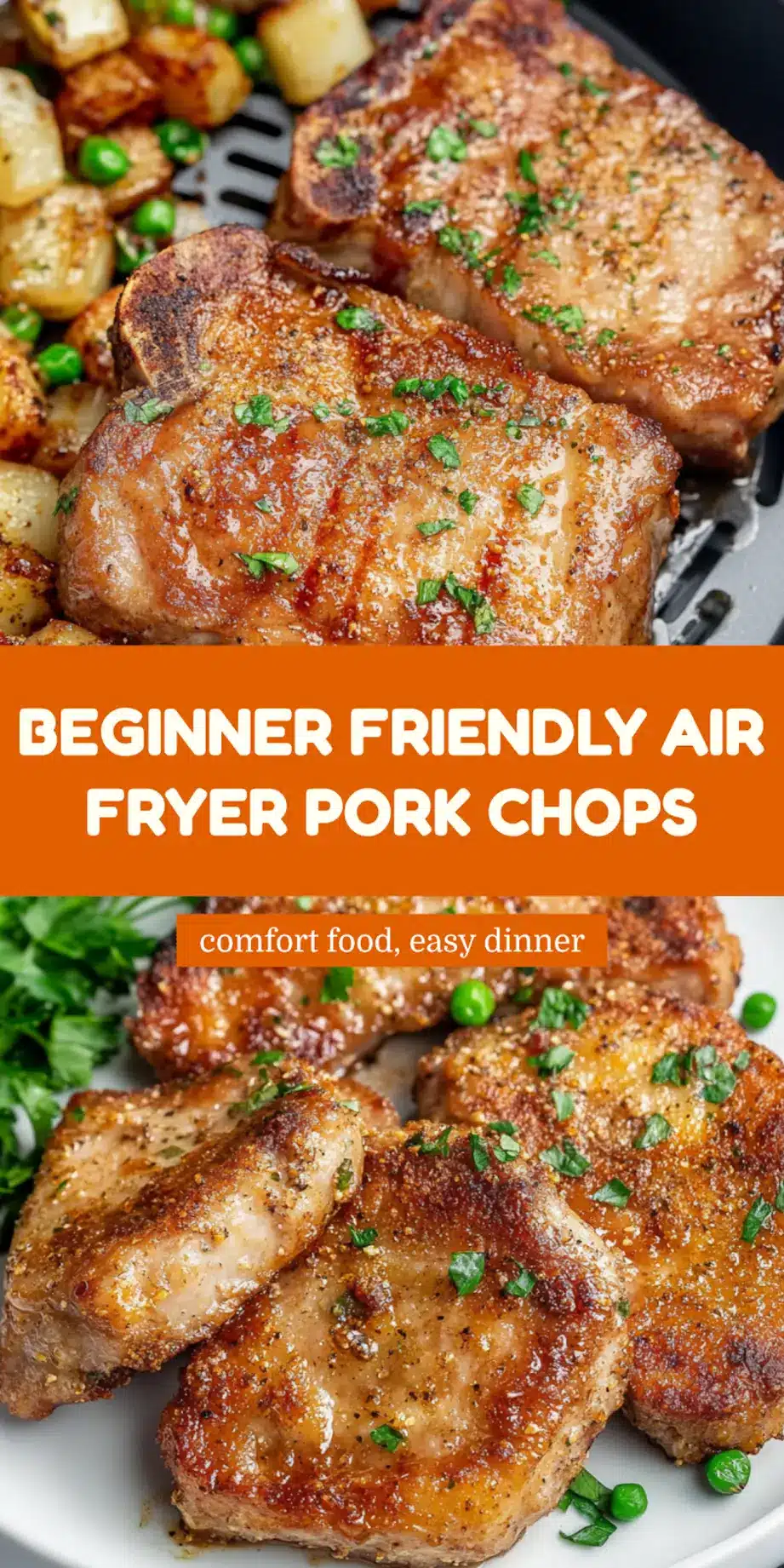 AIR FRYER PORK CHOPS centered hero view, clean and uncluttered