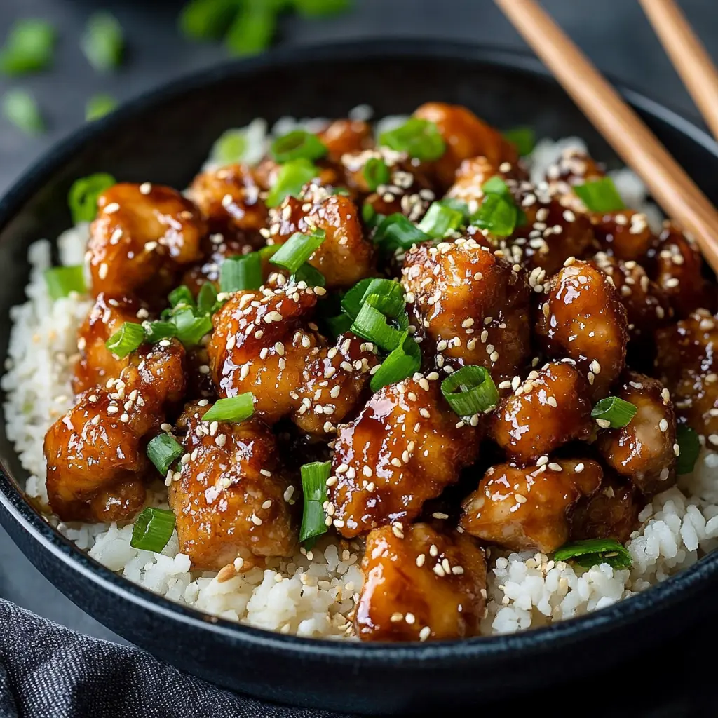 AIR FRYER SESAME CHICKEN centered hero view, clean and uncluttered