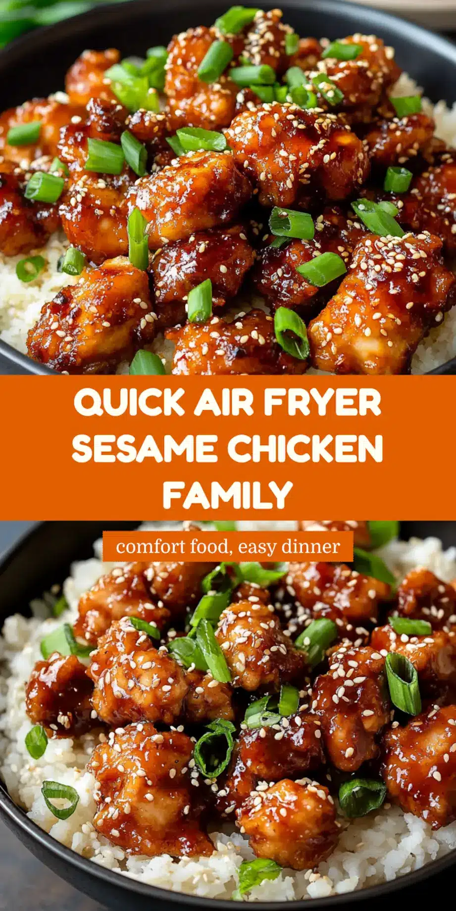AIR FRYER SESAME CHICKEN centered hero view, clean and uncluttered_pin