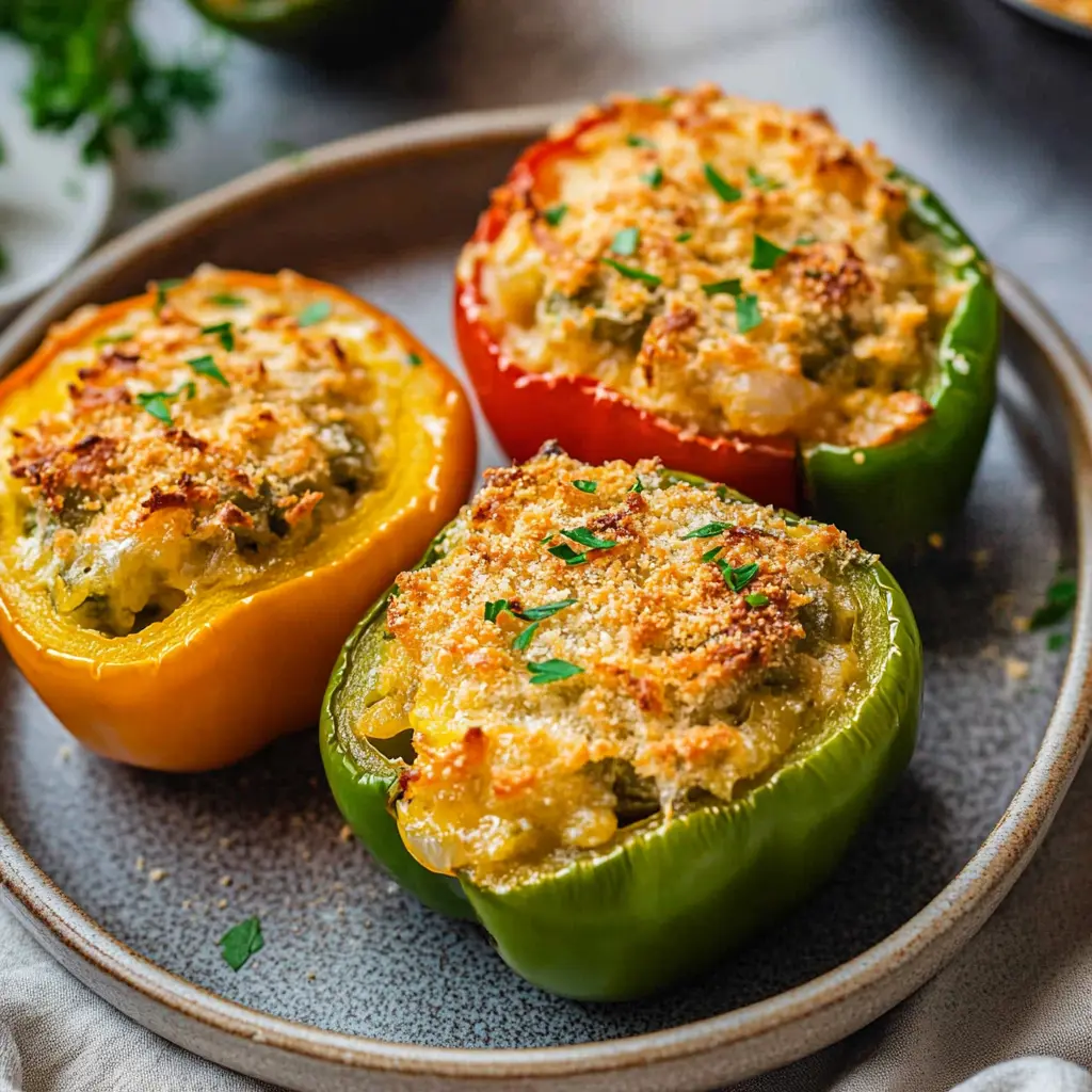 Air Fryer Stuffed Peppers Recipe Easy Delicious Dinner 6 AIR FRYER STUFFED PEPPERS centered hero view, clean and uncluttered