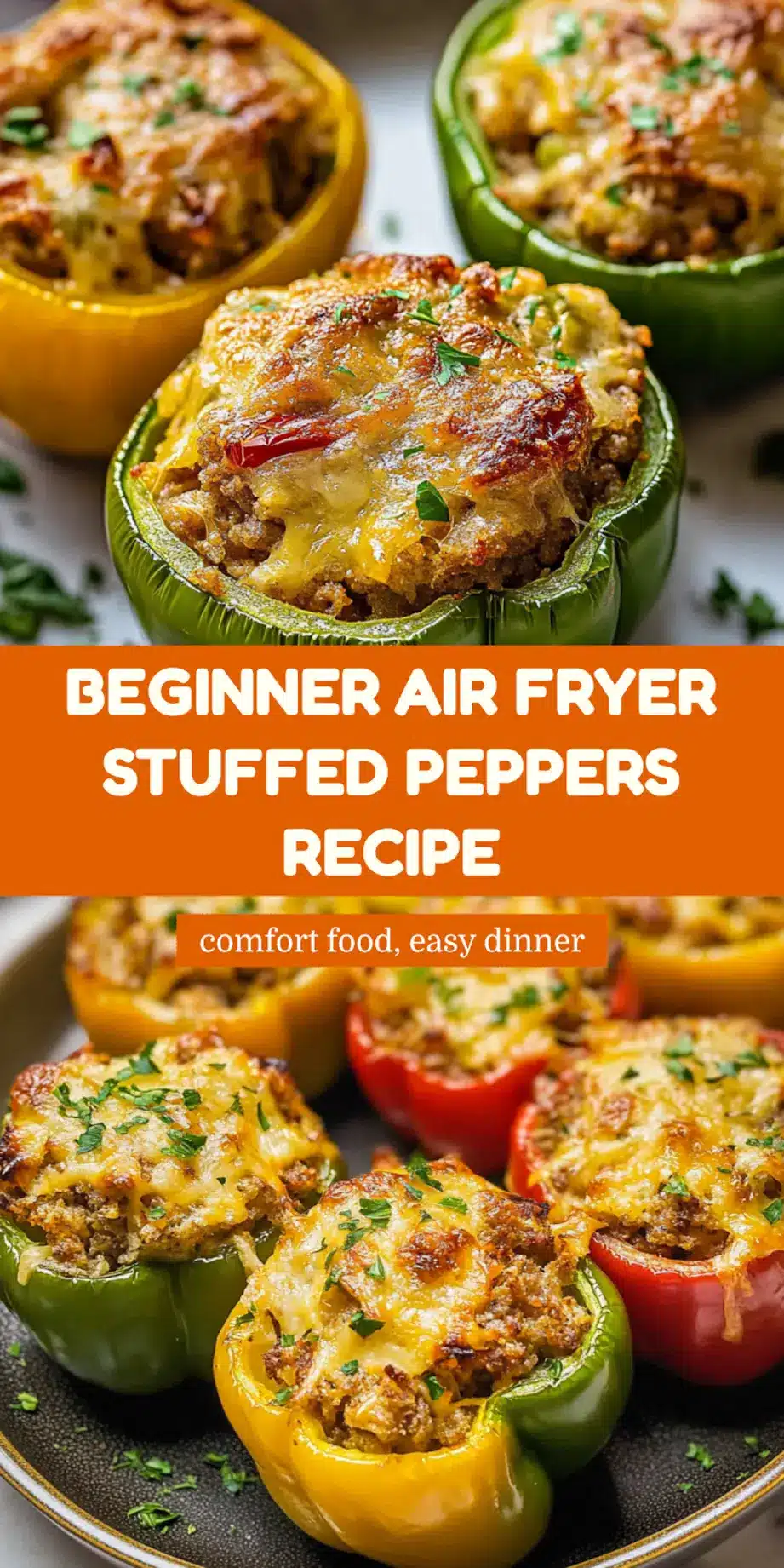 Air Fryer Stuffed Peppers Recipe Easy Delicious Dinner 7 AIR FRYER STUFFED PEPPERS centered hero view, clean and uncluttered